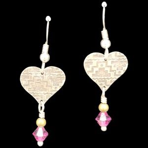 Nora Sterling Silver Heart Dangle Earrings Pink Bead